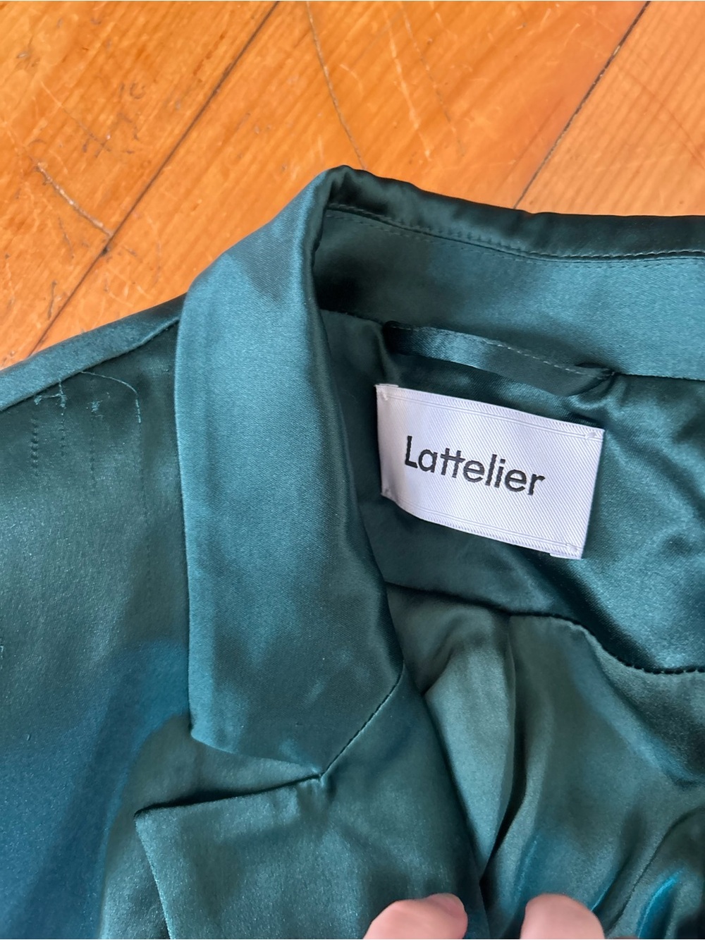 Lattelier Tie-Waist Blazer & Front Slit Trouser Set in Dark Green s/m - Picture 10 of 14